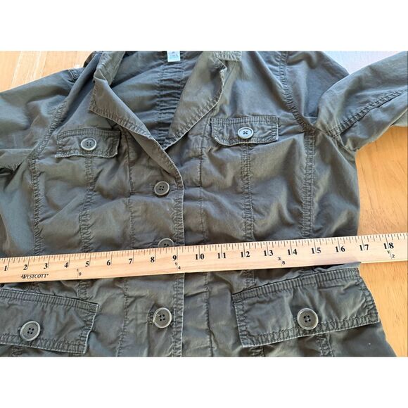Talbots Petites 10P Olive Green Cotton Utility Jacket Safari Style Casual Blazer - Picture 8 of 11